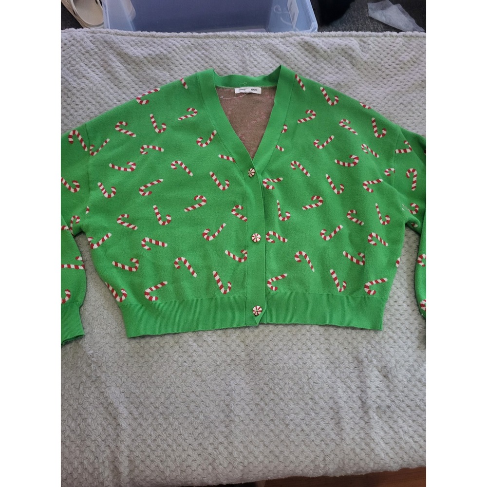 Grayson Threads green holiday  candy cane cardigan size large